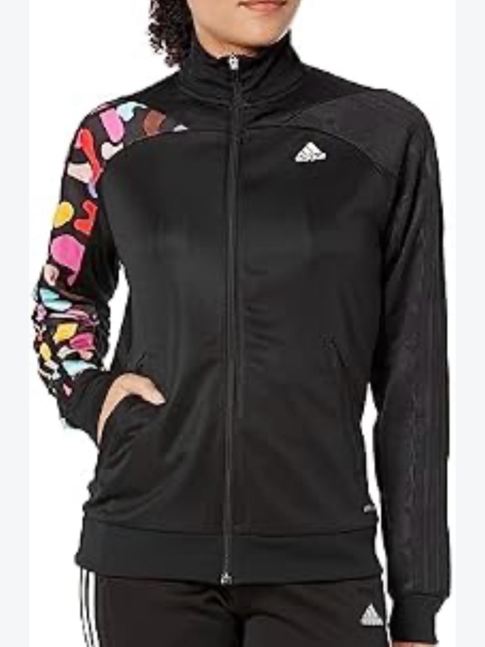 adidas Black Track Jacket with Multicolor Patterned Sleeve